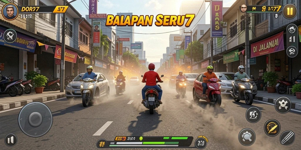 Gameplay seru DORA77 menampilkan aksi balapan yang memukau.