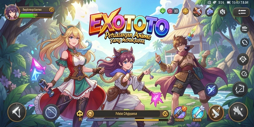 Tampilan utama gameplay EXOTOTO dengan karakter Anime yang menarik