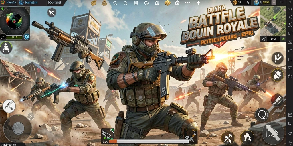 Tangkapan layar gameplay ID098 yang intens dalam pertempuran Battle Royale.