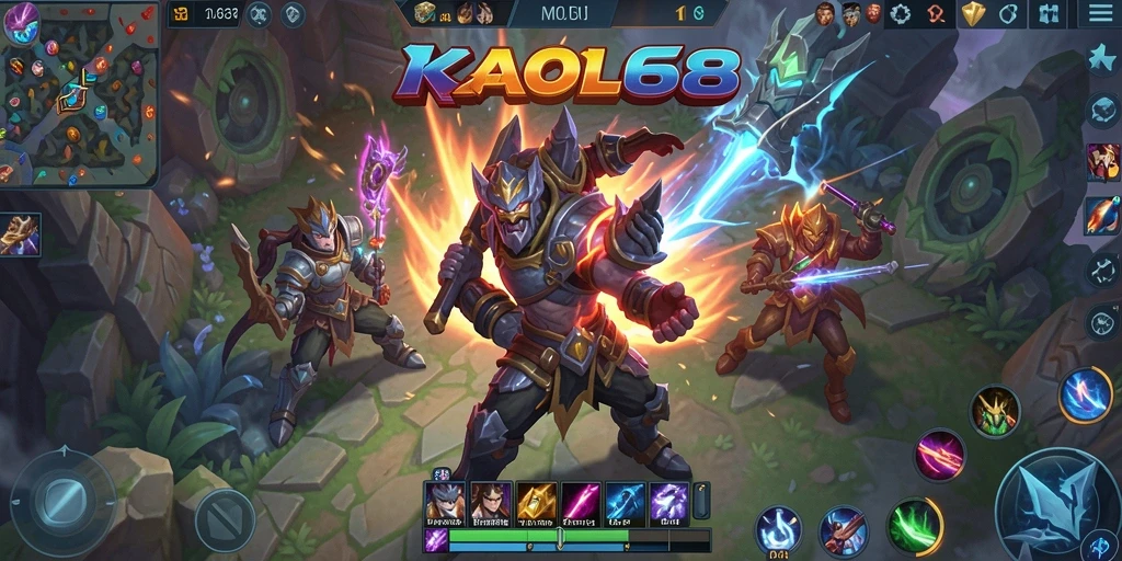 Screenshot KAOL68 menampilkan pertarungan seru antar tim dalam permainan MOBA.