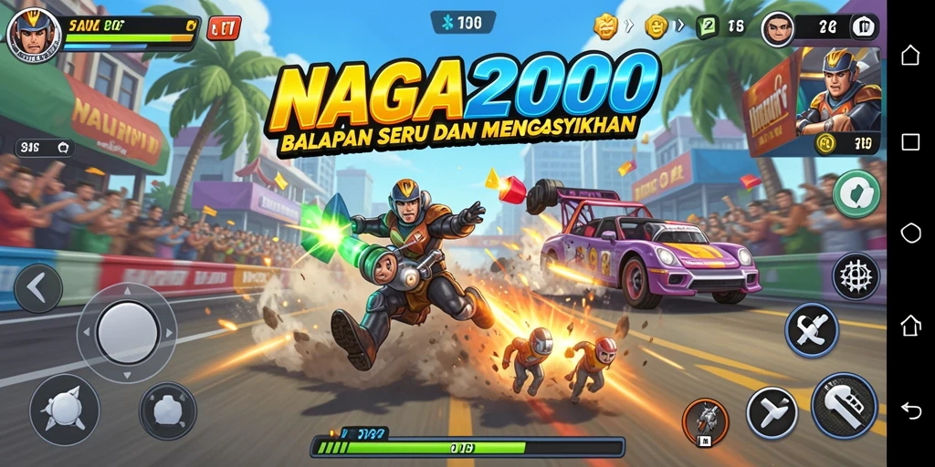 Tampilan gameplay NAGA2000 yang mendebarkan dan penuh aksi di lintasan.