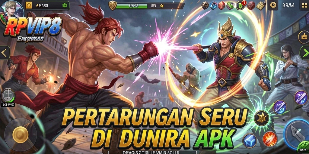 Screenshot menampilkan aksi pertarungan intens RPVIP8 dengan karakter yang beragam.