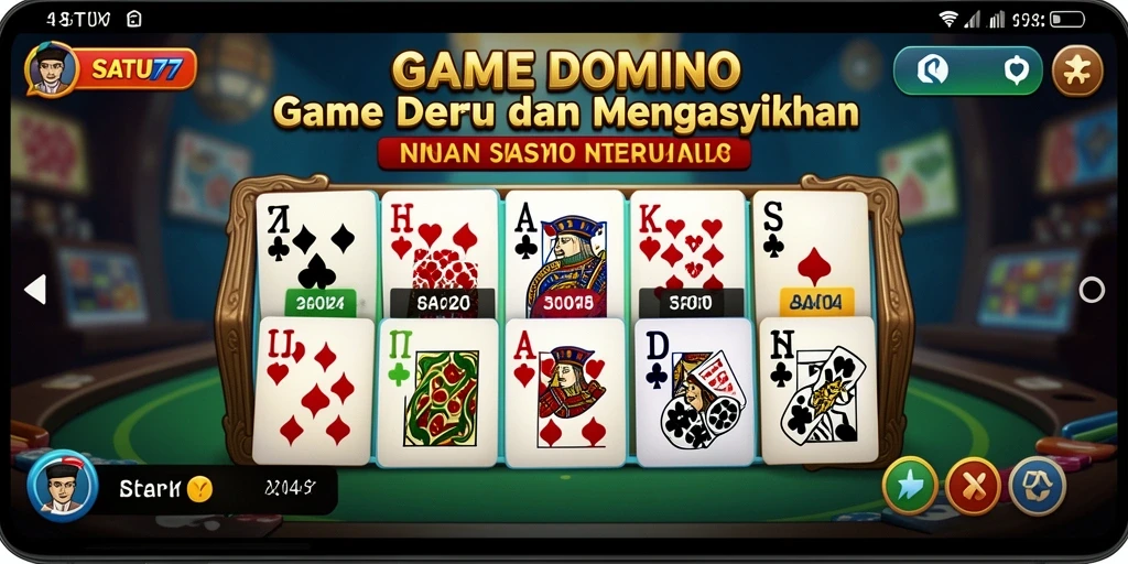 Tampilan gameplay seru dari SATU77, nikmati permainan Domino.