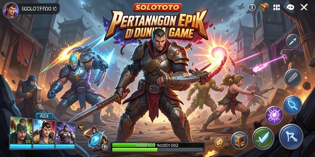 Screenshot utama SOLOTOTO menampilkan aksi pertarungan yang intens.