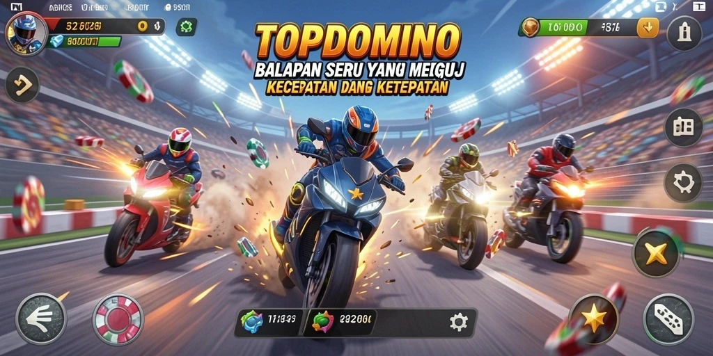 Tangkapan layar utama dari gameplay balapan di TOPDOMINO.